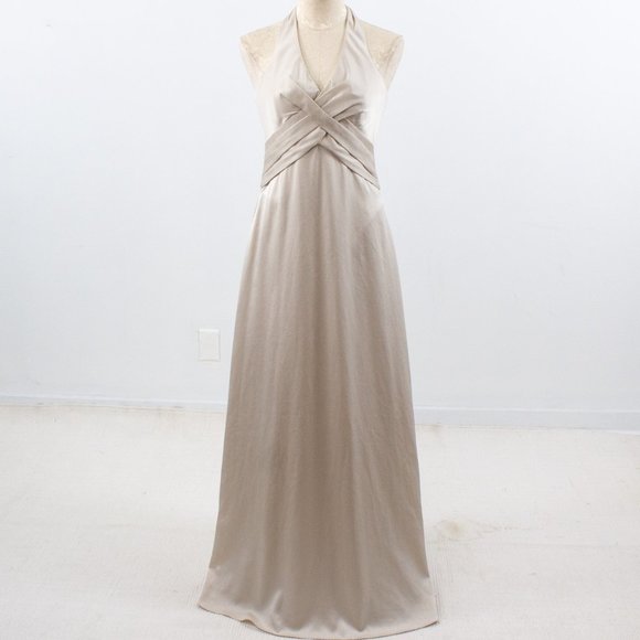 BCBGMaxAzria 4 Satin Bandage Formal Gown Champagne Prom Wedding - Picture 1 of 9